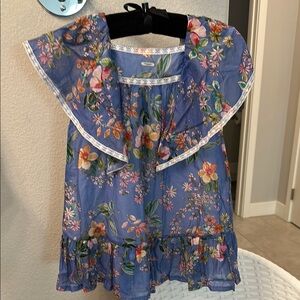Floral Blue Dress with Lace Trim